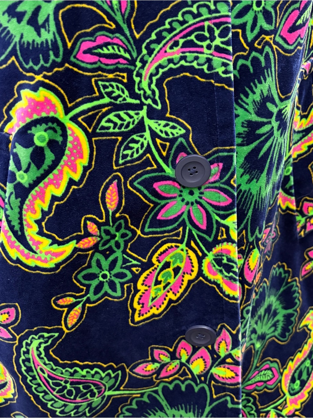 Boden Navy Long-Sleeve Paisley Velvet Floral Button Coat - Size 14 - Picture 6 of 14